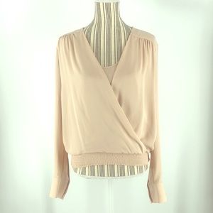 BCBG MaxAriza long sleeve cream “wrap” top sz S
